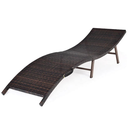 Gymax Set of 2 Folding Wicker Chaise Portable Lounge Chair w/ - 81x 23.5x 20