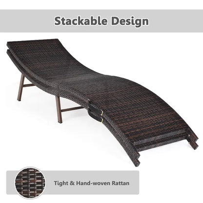 Gymax Set of 2 Folding Wicker Chaise Portable Lounge Chair w/ - 81x 23.5x 20
