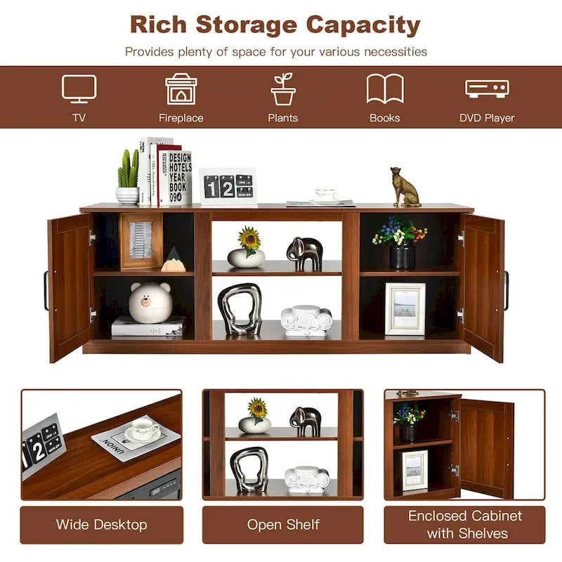 58 Inches TV Stand with 2 Storage Cabinets and 3-Position Adjustable Shelves