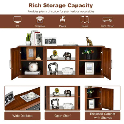 58 Inches TV Stand with 2 Storage Cabinets and 3-Position Adjustable Shelves