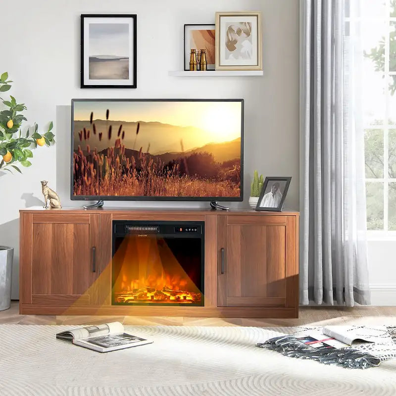 Costway 58 Fireplace TV Stand Entertainment Console W/ 18 Electric
