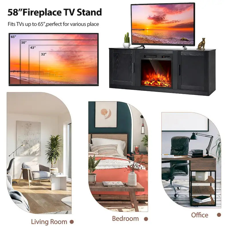 Costway 58 Fireplace TV Stand Entertainment Console W/ 18 Electric