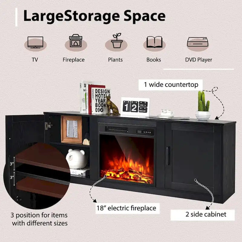 Costway 58 Fireplace TV Stand Entertainment Console W/ 18 Electric