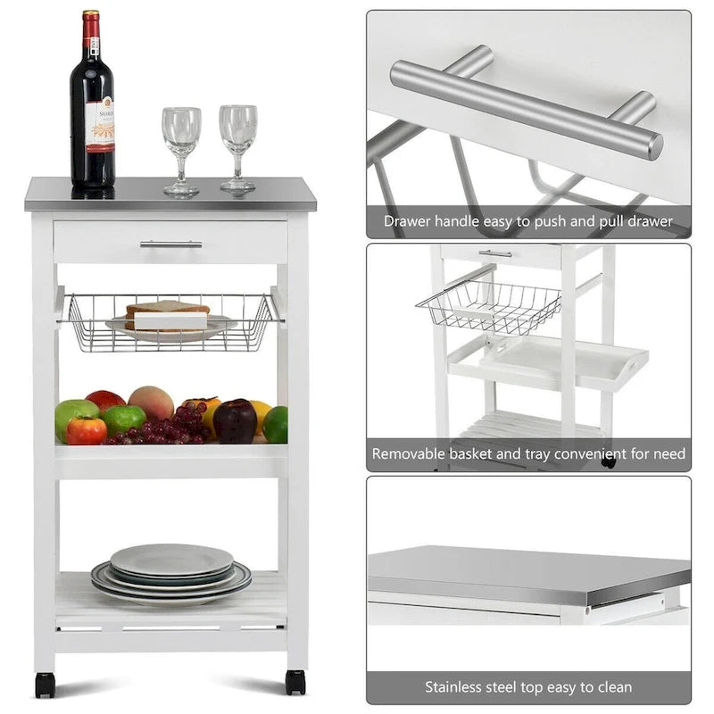 Rolling Kitchen Trolley Storage Basket And Drawers Cart - 18.5 x 14.5 x 33 ( L x W x H )