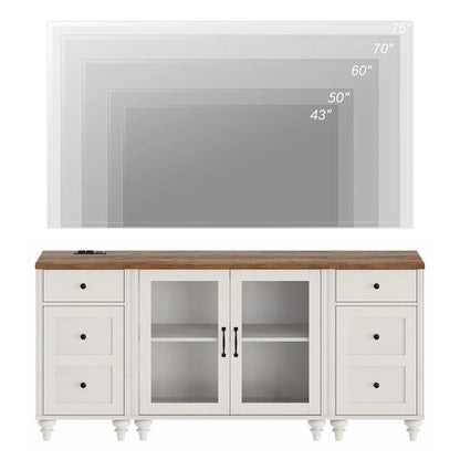 LED TV Stand for 75 Inch TV, 3-in-1 TV Cabinet & Side Table Set, White - 67 Inch