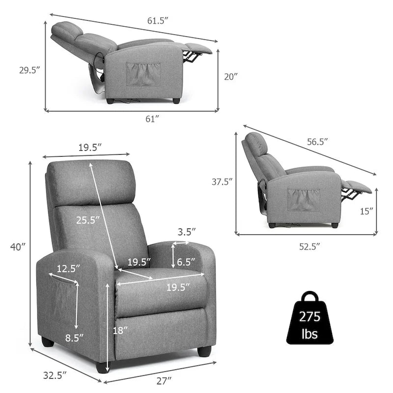 Recliner Massage Chair, Ergonomic Adjustable Single Sofa with Padded