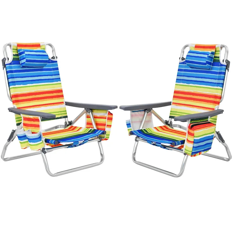 Gymax 2PCS Folding Beach Backpack Chair Reclining Camping Chair w/ - See Details