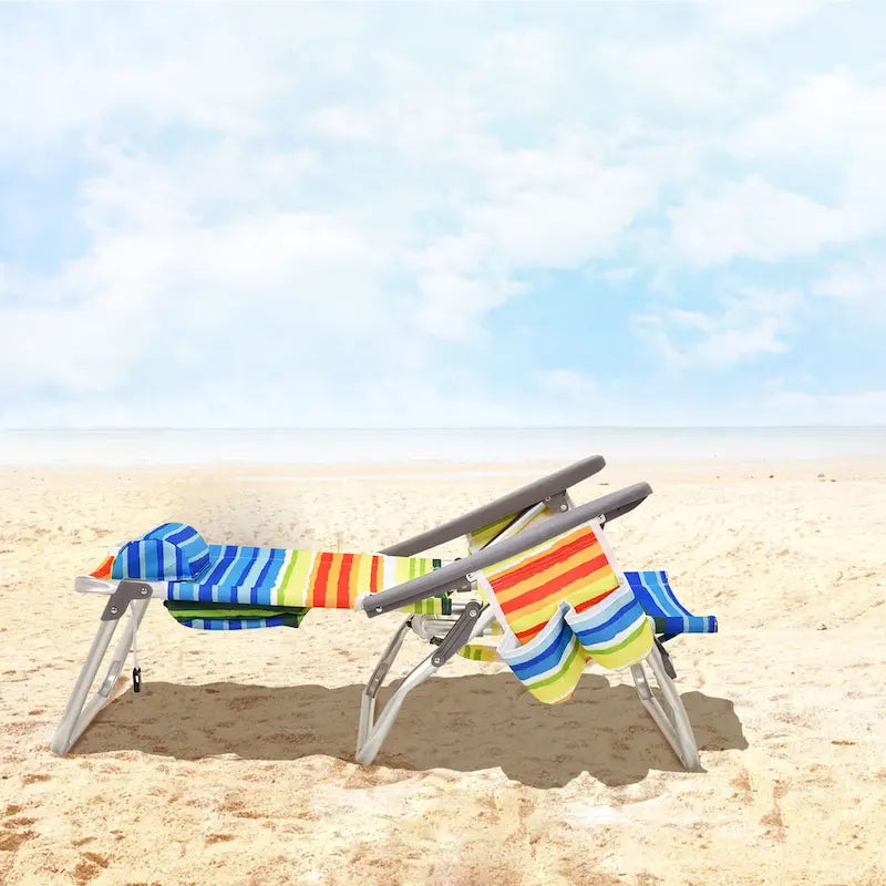 Gymax 2PCS Folding Beach Backpack Chair Reclining Camping Chair w/ - See Details