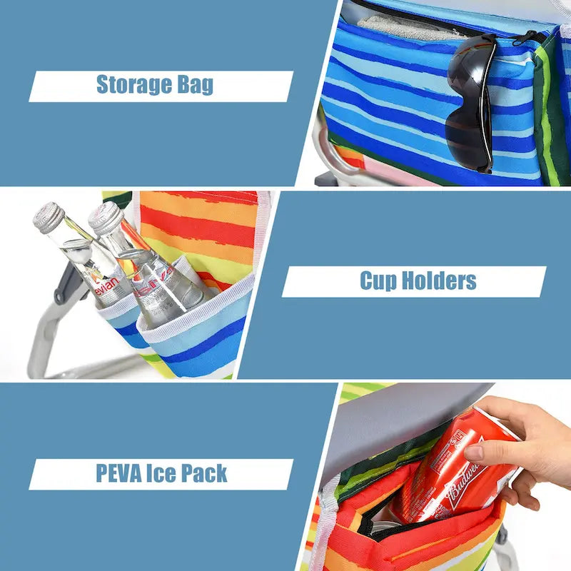 Gymax 2PCS Folding Beach Backpack Chair Reclining Camping Chair w/ - See Details