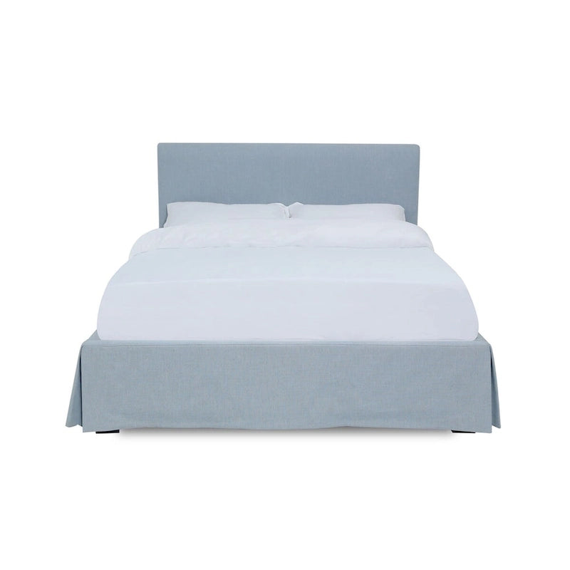 Shelby Upholstered Skirted Sky Blue Storage Panel Bed