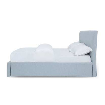 Shelby Upholstered Skirted Sky Blue Storage Panel Bed