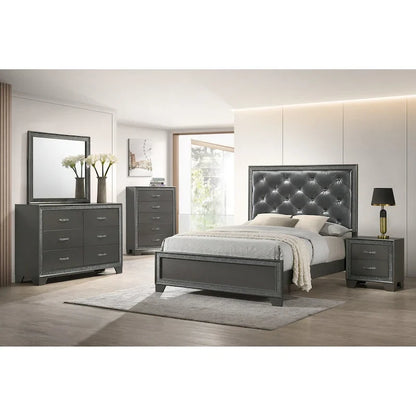 Hoyt Dark Gray Faux Leather Upholstered Tufted King Panel Bed