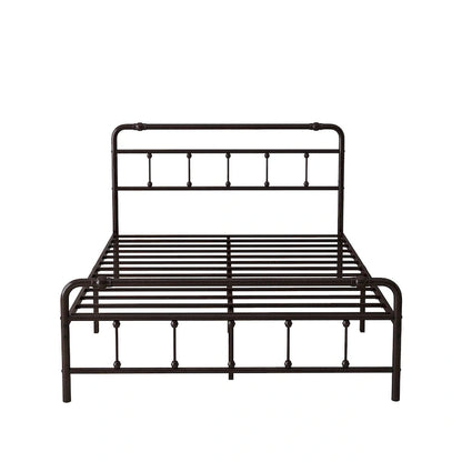 Metal Platform Bed Frame with Wrought Iron-Art Headboard/Footboard
