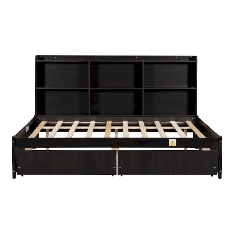Full Bed with Side Bookcase Drawers