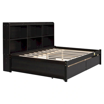 Full Bed with Side Bookcase Drawers