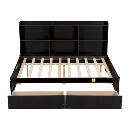 Full Bed with Side Bookcase Drawers