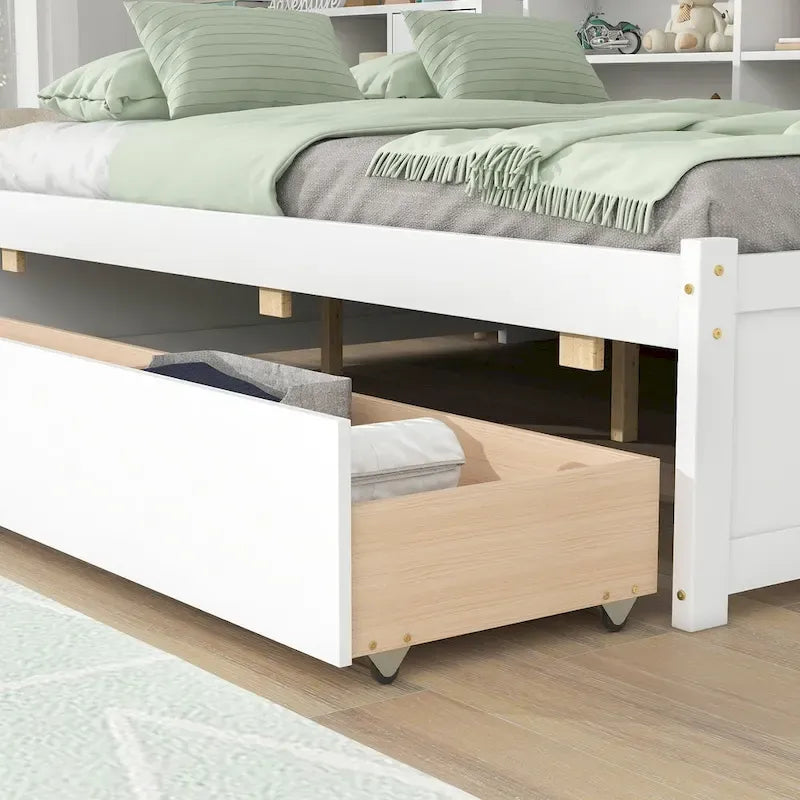 Full Bed with Side Bookcase Drawers