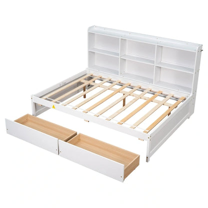 Full Bed with Side Bookcase Drawers