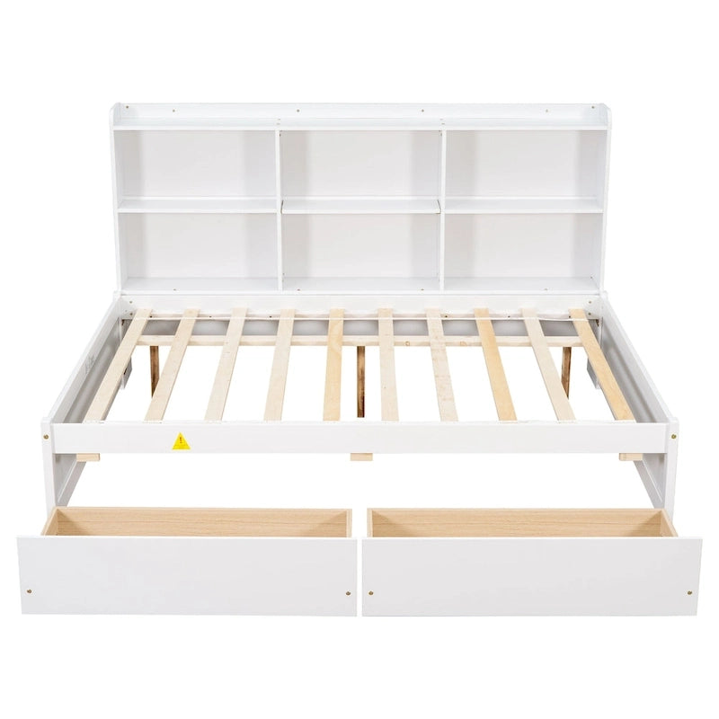 Full Bed with Side Bookcase Drawers