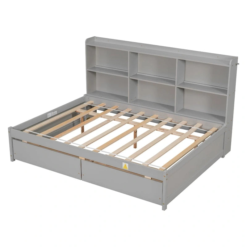 Full Bed with Side Bookcase Drawers