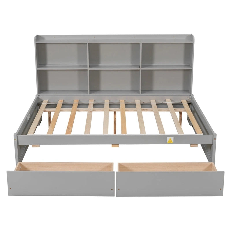 Full Bed with Side Bookcase Drawers