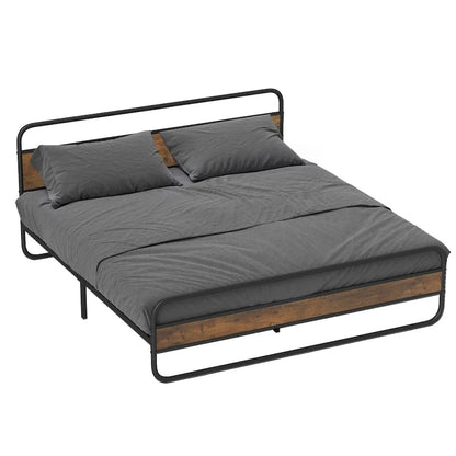 Moasis Metal Platform Bed Frame with Wooden Headboard