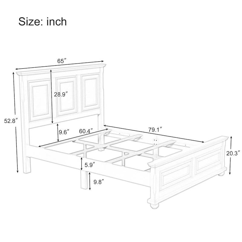 Traditional Town and Country Style Pinewood Vintage Queen Bed