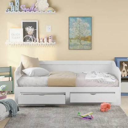 Wooden Extendable Sofa Bed, Daybed with Trundle and 2 Storage Drawers