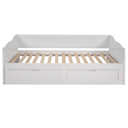 Wooden Extendable Sofa Bed, Daybed with Trundle and 2 Storage Drawers