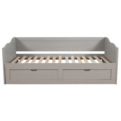 Wooden Extendable Sofa Bed, Daybed with Trundle and 2 Storage Drawers