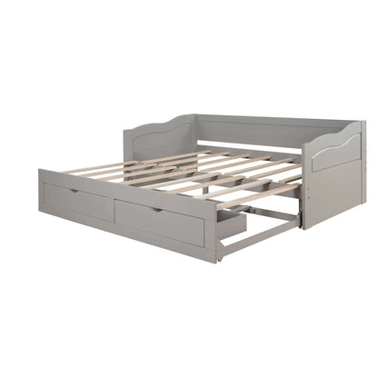 Wooden Extendable Sofa Bed, Daybed with Trundle and 2 Storage Drawers