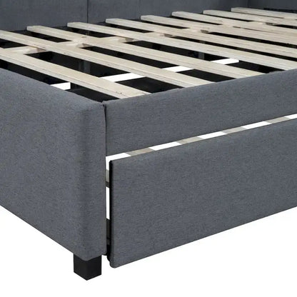 Full Size Upholstered Daybed with Trundle Sofa Bed Frame No Box Spring Needed, Linen Fabric
