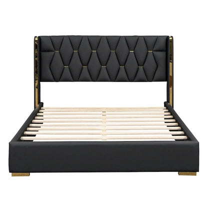 Full Size Leather Upholstered Platform Bed with Wood Frame