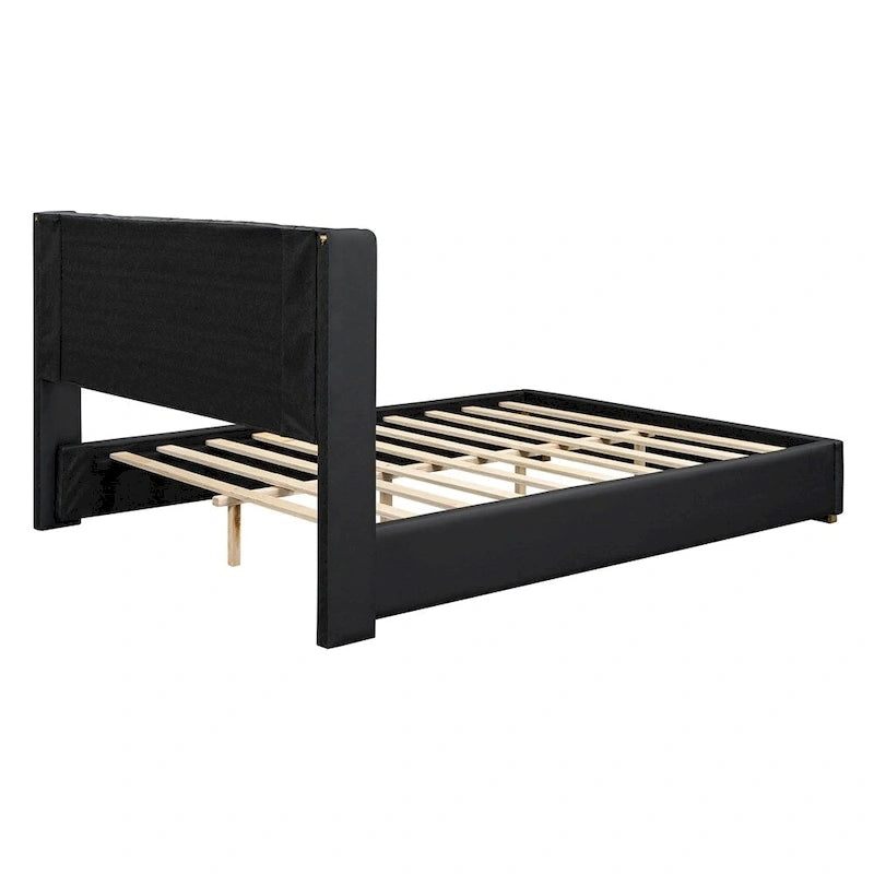 Full Size Leather Upholstered Platform Bed with Wood Frame
