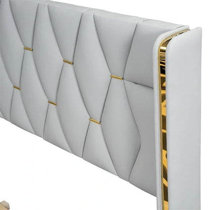 Full Size Leather Upholstered Platform Bed with Wood Frame