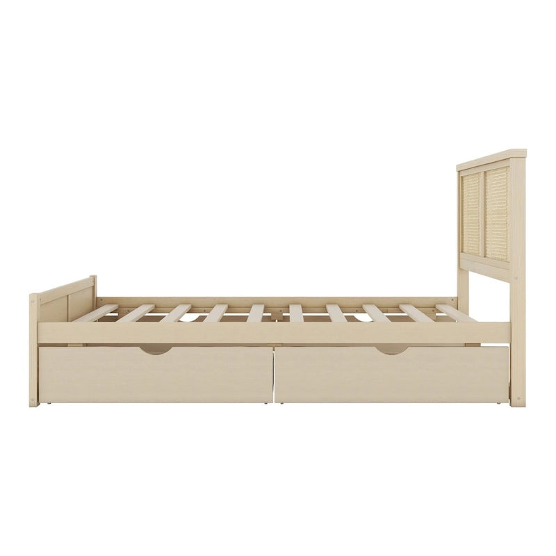 Harper&Bright Designs Rattan Headboard Storage Platform Bed with 4 Drawers