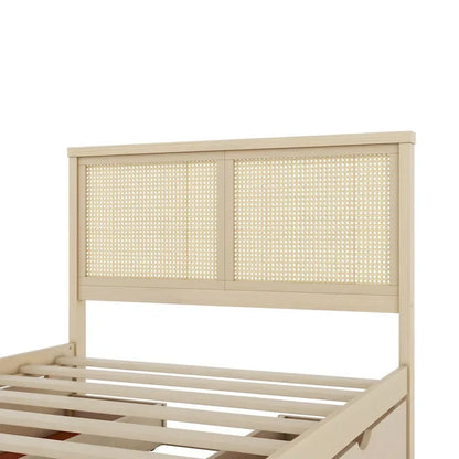 Harper&Bright Designs Rattan Headboard Storage Platform Bed with 4 Drawers