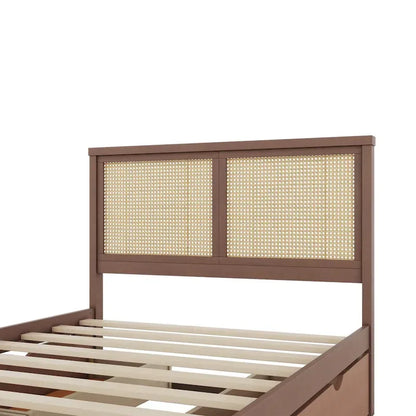 Harper&Bright Designs Rattan Headboard Storage Platform Bed with 4 Drawers
