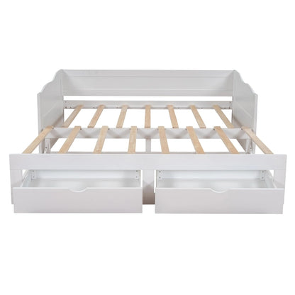Wooden Daybed with Trundle Bed and Two Storage Drawers