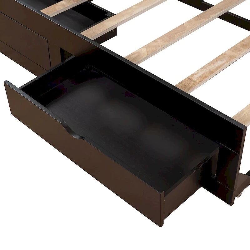 Wooden Daybed with Trundle Bed and Two Storage Drawers