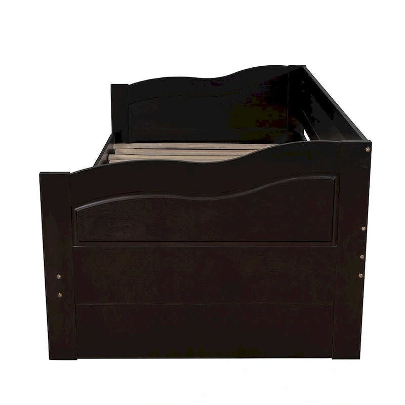 Wooden Daybed with Trundle Bed and Two Storage Drawers
