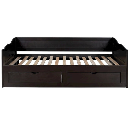 Wooden Daybed with Trundle Bed and Two Storage Drawers