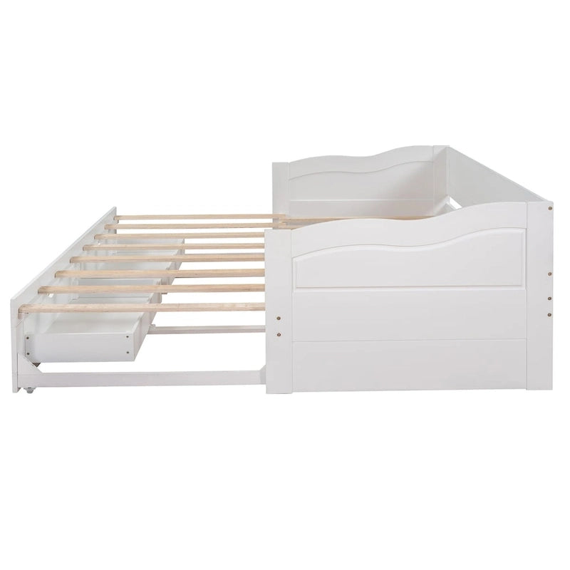 Wooden Daybed with Trundle Bed and Two Storage Drawers