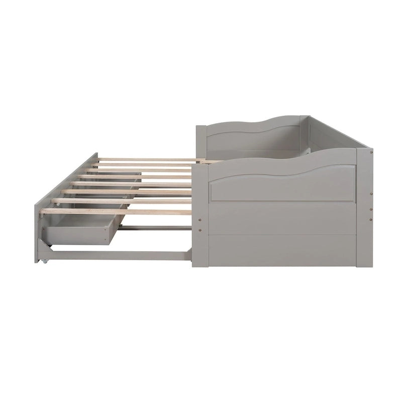 Wooden Daybed with Trundle Bed and Two Storage Drawers