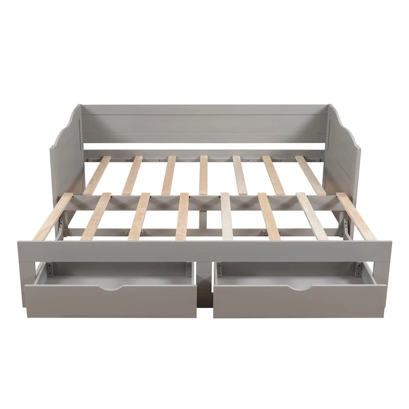 Wooden Daybed with Trundle Bed and Two Storage Drawers