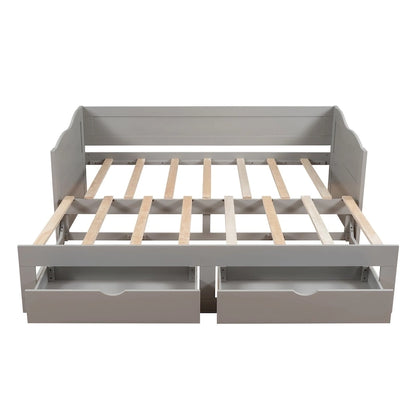 Wooden Daybed with Trundle Bed and Two Storage Drawers