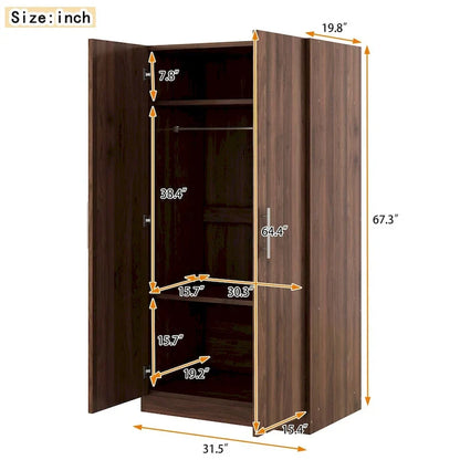 Wooden Wardrobe Armoire with 3 Storage Shelves by Harper&Bright Designs