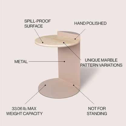 Javier 20 Contemporary Natural Marble/Metal Handmade C-Shaped End Table, Beige/Pink Beige, by JONATHAN Y.