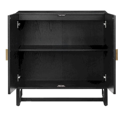Paxton Boho Wood Storage Cabinet with Doors, Small Storage Cabinet or TV Stand with Rattan Door Details