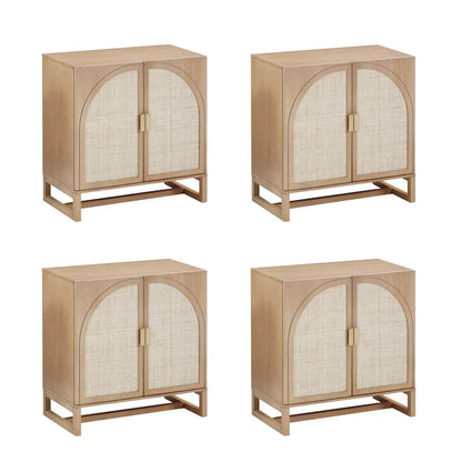 Paxton Boho Wood Storage Cabinet with Doors, Small Storage Cabinet or TV Stand with Rattan Door Details